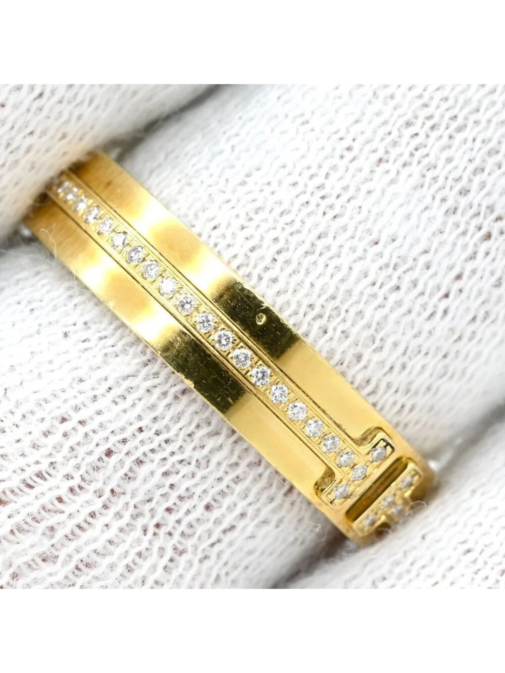 Tiffany & Co Ring T Two Narrow Diamond Yellow Gold 18K YG